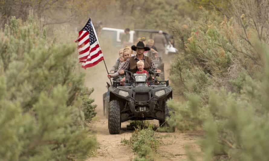 Ryan Bundy, son of the Nevada rancher Cliven Bundy, rides an ATV into Recapture Canyon, Utah, in a protest against what demonstrators call the federal government’s overreaching control of public lands.