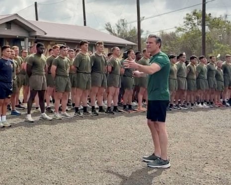 Defense secretary Pete Hegseth speaks to troops at the US naval base at Guantánamo Bay in Cuba on Wednesday.