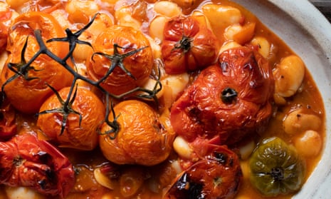 ‘Sumptuous, sustaining and with a tingle of spicy heat’: roast tomatoes, butter beans and gochujang.