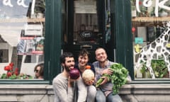 Staff at vegan coop cafe Lokaal, Ghent: Arno de Mol is on the left.