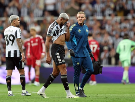 Newcastle’s Joelinton leaves the field in tears on Monday