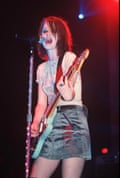 Manson playing guitar and singing at Brixton Academy in London in 1996.