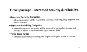 Page 18 of presentation by Josh Frydenberg to the Coalition party room on the Finkel review