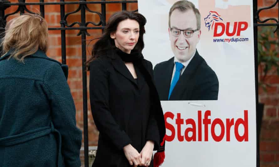 Laura Stalford (right) arrives for the funeral of her husband, DUP MLA Christopher Stalford.