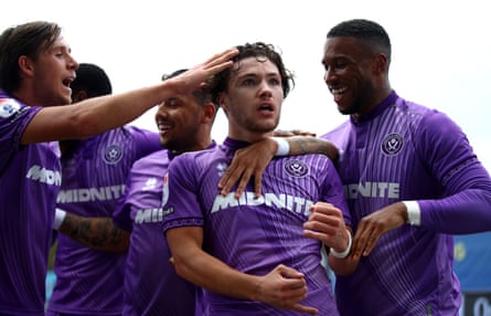 Callum O’Hare celebrates scoring Sheffield United’s winner at Oxford.