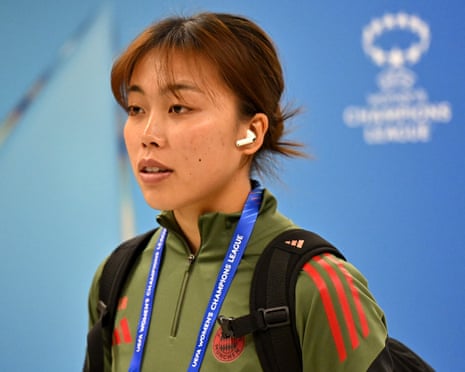 Momoko Tanikawa arrives at the stadium ahead of the Women’s Champions League quarter-final match between Bayern Munich and Manchester United