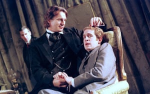 Peter Capaldi (Robert Ross), Liam Neeson (Oscar Wilde), Tom Hollander (Lord Alfred Douglas) in The Judas Kiss by David Hare at Playhouse Theatre. An Almeida Theatre Company production. Directed by Richard Eyre, 1998.