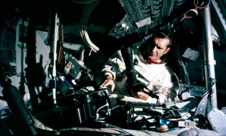 Richard Gordon in lunar orbit inside the Apollo 12 Command Module, 1969.
