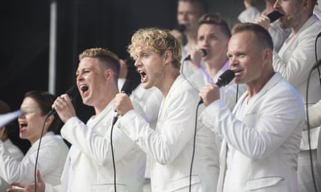 Traena,,Norway,-,July,7,2017:,Concert,Of,Norwegian,GayTraena, Norway - July 7 2017: concert of Norwegian gay choir Oslo Fagottkor at Traenafestival, music festival taking place on the small island of Traena; Shutterstock ID 690592081; purchase_order: -; job: -; client: -; other: -
