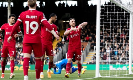 Diogo Jota celebrates scoring Liverpool’s third goal