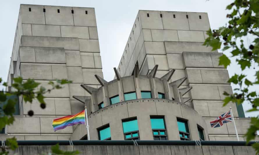 A rainbow flag outside the MI6 building