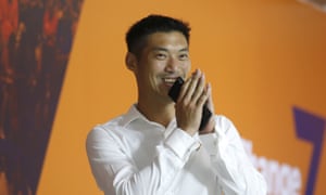 Thailand’s Future Forward party leader Thanathorn Juangroongruangkit gives the traditional greeting or ‘wai’ before a press conference in Bangkok
