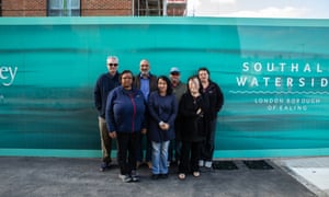 Local Southall residents next to the Southall Waterside development. This photograph was taken in 2019.