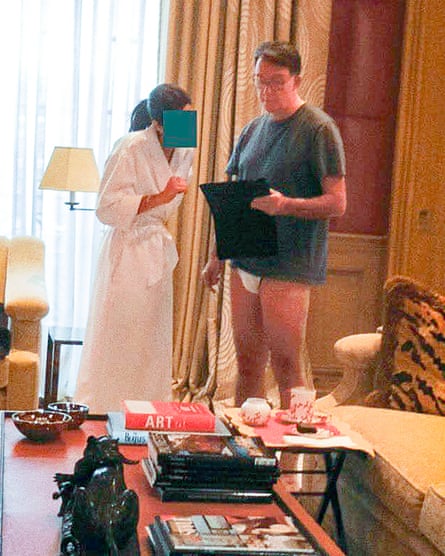 Images of Peter Mandelson in his underwear were released in the latest tranche of the Epstein files. In some images, he is standing next to a woman whose face is redacted.