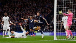 Scotland’s Lyndon Dykes celebrates whilst the Israel players complain.