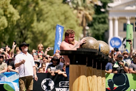 Tom Stoltmann competes in the Stone-Off.