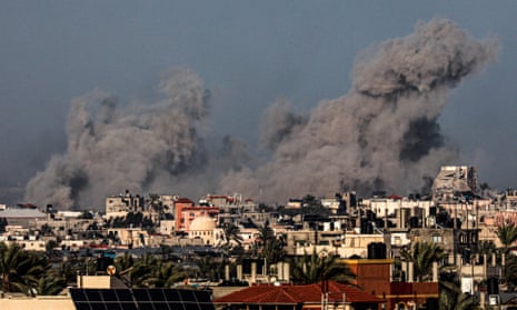 Smoke billows over southern Gaza during an Israeli bombardment, in a photo taken from Rafah