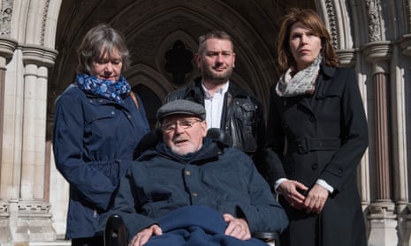 Noel Conway in London with relatives and Sarah Wootton of Dignity in Dying