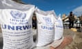 Sacks of United Nations Relief and Works Agency (UNRWA) aid.