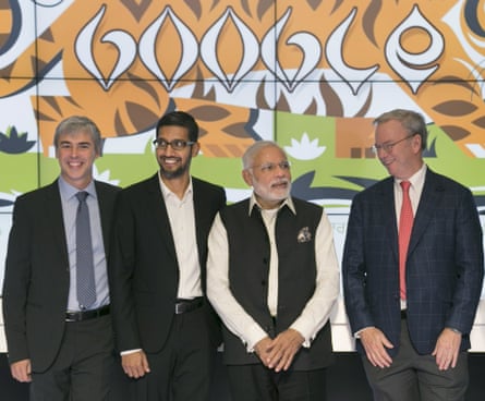 From left: Indian prime minister Narendra Modi with (from left) Google executives Larry Page, Sundar Pichai and Eric Schmidt