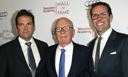 Rupert Murdoch with Lachlan, left, and James in Beverly Hills in 2014.