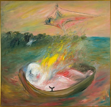 Lovers on fire in boat with kite (c 1965) by Arthur Boyd, courtesy of Bundanon Trust