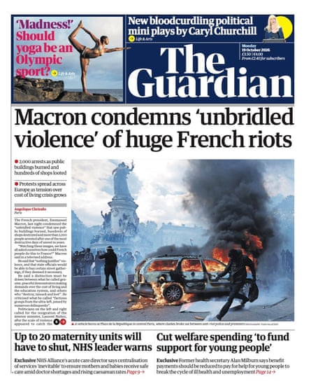 Front page of the Guardian 19 October 2026
