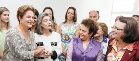 Left: former president Dilma Rouseff joins other Brazilian women ministers and politicians at the official opening of the Casa da Mulher Brasileira in Campo Grande on 31 March 2015.