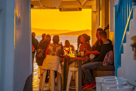 A bar in Mykonos at sunset.