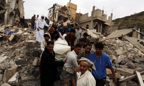The aftermath of an airstrike in Sana’a, the Yemeni capital, on 25 August