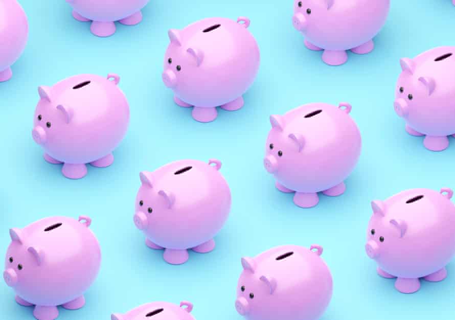 Piggy banks on blue background