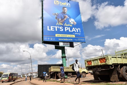 A billboard advertises a popular sports betting site in Kawangware suburb, Nairobi