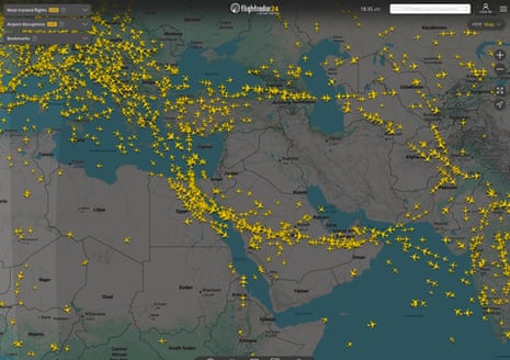 Flightradar24 shows empty airspace over the Middle East due to the US-Israel war on Iran