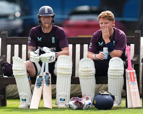 Ben Stokes and Ollie Pope take a break from the nets at Edgbaston