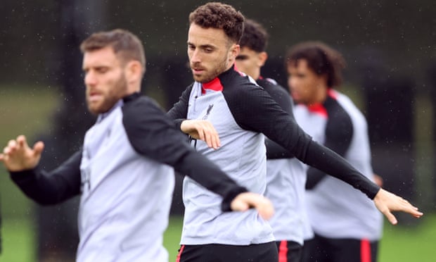 Liverpool players during training on Monday.