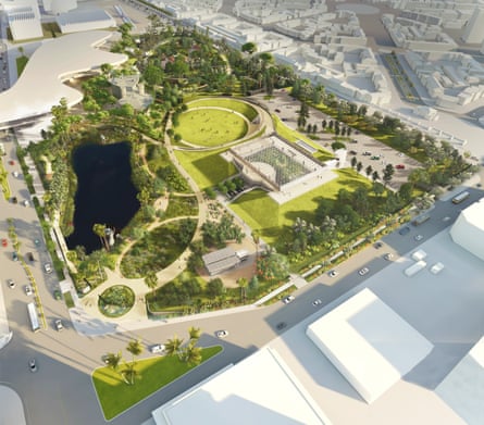 A rendering of an aerial view of the museum