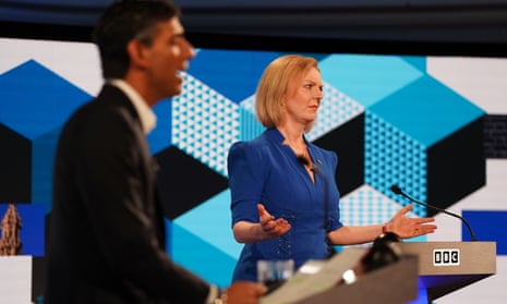 Rishi Sunak and Liz Truss take part in the BBC leadership debate
