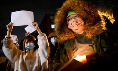 Beijing protesters during a rally for the victims of the Urumqi fire and protest against China's Covid-19 restrictions.