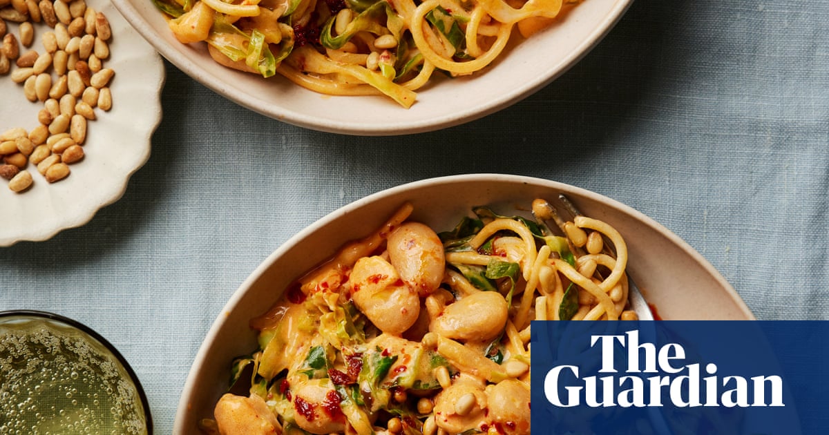 Rukmini Iyers quick and easy recipe for spaghetti with spring greens, butter beans and harissa | Quick and easy