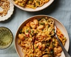 Rukmini Iyer’s quick and easy recipe for spaghetti with spring greens, butter beans and harissa | Quick and easy