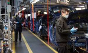 Workers test socially-distanced procedures at the Ellesmere Port plant.