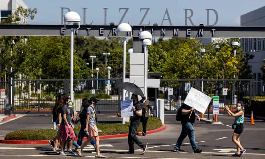 Activision Blizzard employees stage a walkout in Irvine, California, in July. 