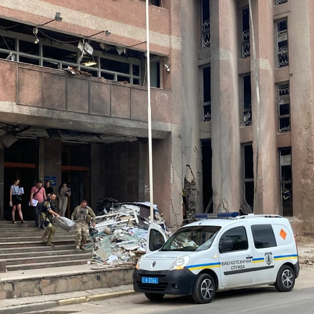 The bombed out facade of Mykolaiv hospital, Ukraine.