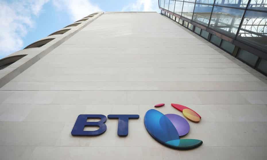 The BT logo on the side of a tall building
