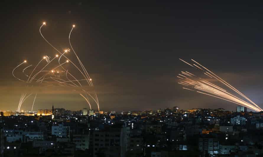Rocket fire in dark sky