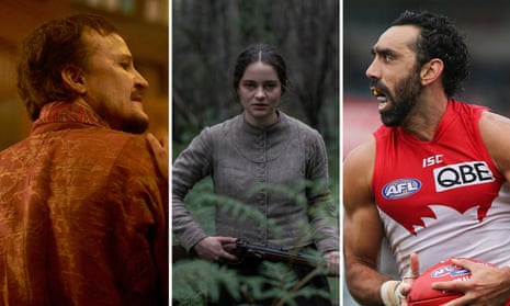(L-R) Damon Herriman in Judy and Punch, Aisling Franciosi in The Nightingale, and Adam Goodes in documentary The Final Quarter. 