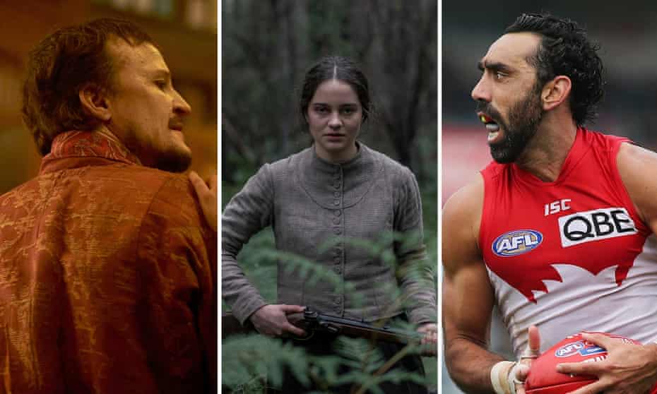 (L-R) Damon Herriman in Judy and Punch, Aisling Franciosi in The Nightingale, and Adam Goodes in documentary The Final Quarter. 