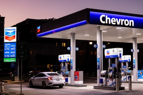 Oil rigs and coastal landscape