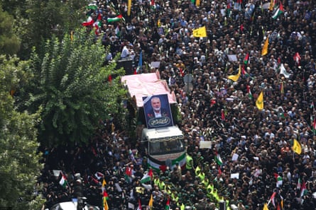 The funeral procession in Tehran for Hamas leader Ismail Haniyeh.
