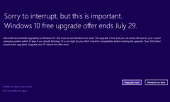 Full screen Microsoft Windows 10 upgrade notification for Windows 7 and Windows 8.1